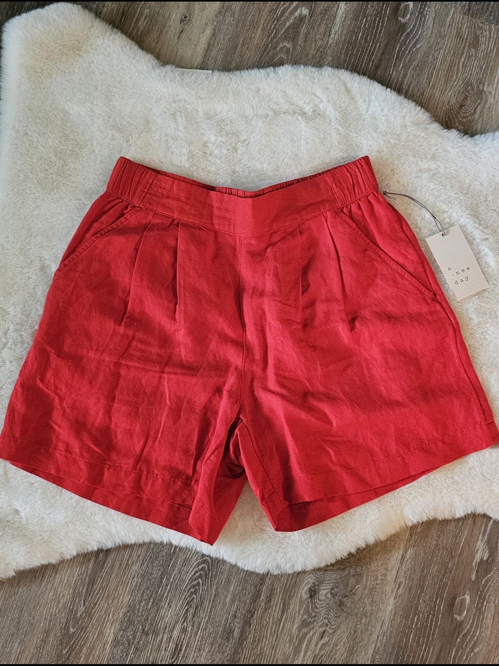 a new day Red Linen Blend Shorts NWT